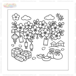 Tranh tô màu cành hoa mai