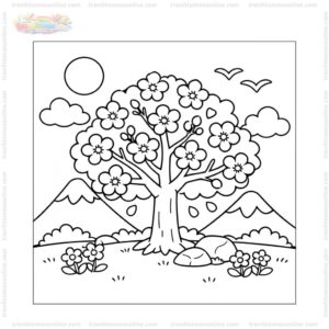 Tranh tô màu cây hoa đào đẹp