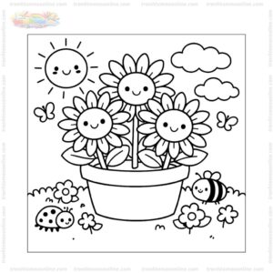 Tranh tô màu chậu hoa hướng dương