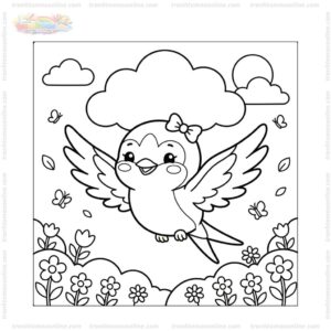Tranh tô màu chim én chibi