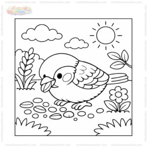 Tranh tô màu chim sẻ ăn hạt Tranh tô màu chim sẻ ăn hạt