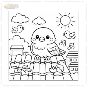 Tranh tô màu chim sẻ trên mái nhà Tranh tô màu chim sẻ trên mái nhà