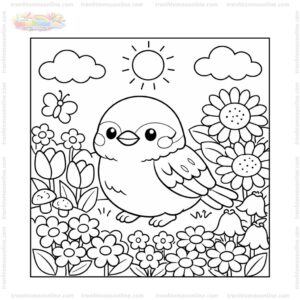 Tranh tô màu chim sẻ trong vườn hoa Tranh tô màu chim sẻ trong vườn hoa