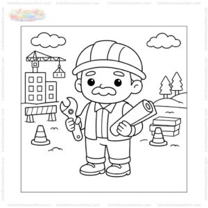 Tranh tô màu chú công nhân chibi