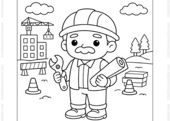 Tranh tô màu chú công nhân chibi