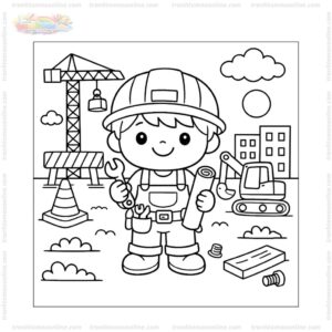 Tranh tô màu chú công nhân cute