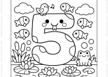 Tranh tô màu chữ số 5 hình thú