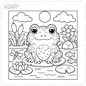 Tranh tô màu con cóc bên ao Tranh tô màu con cóc bên ao