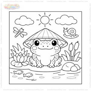 Tranh tô màu con cóc đội nón lá Tranh tô màu con cóc đội nón lá