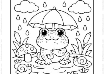 Tranh tô màu con cóc dưới mưa
