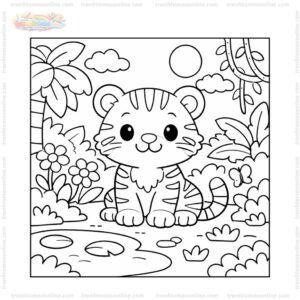 Tranh tô màu con hổ con trong rừng Tranh tô màu con hổ con trong rừng