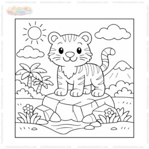 Tranh tô màu con hổ đứng trên tảng đá Tranh tô màu con hổ đứng trên tảng đá