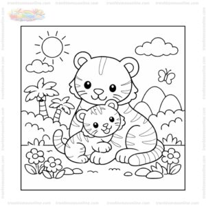 Tranh tô màu con hổ mẹ và hổ con Tranh tô màu con hổ mẹ và hổ con