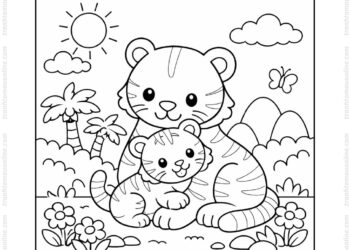 Tranh tô màu con hổ mẹ và hổ con
