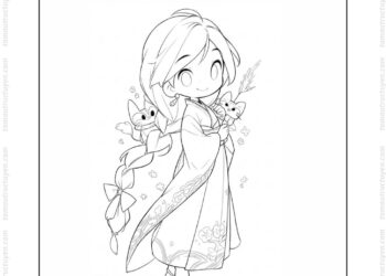 Tranh tô màu công chúa anime cổ trang
