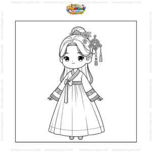 Tranh tô màu công chúa Hàn Quốc chibi