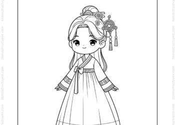 Tranh tô màu công chúa Hàn Quốc chibi