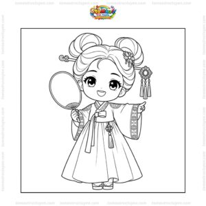 Tranh tô màu công chúa Hàn Quốc cute
