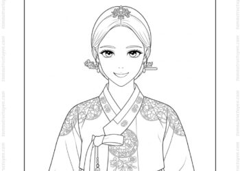 Tranh tô màu công chúa mặc Hanbok