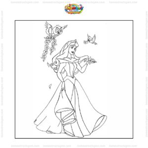 Tranh tô màu công chúa ngủ trong rừng và chim