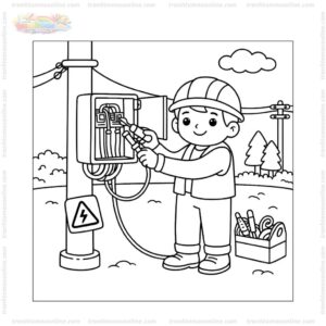 Tranh tô màu công nhân sửa điện