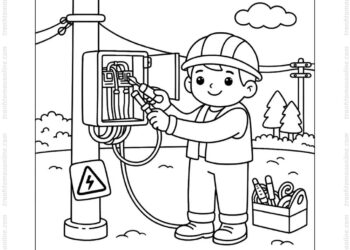 Tranh tô màu công nhân sửa điện