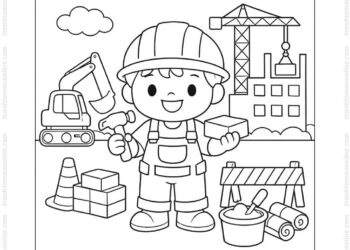 Tranh tô màu công nhân xây dựng