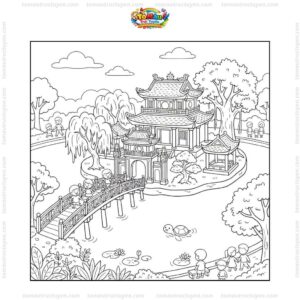 Tranh tô màu đền Ngọc Sơn Hồ Gươm
