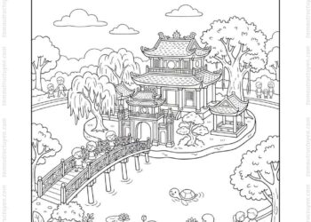 Tranh tô màu đền Ngọc Sơn Hồ Gươm