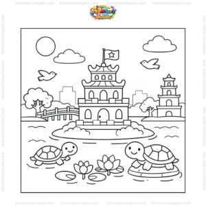 Tranh tô màu Hồ Gươm đẹp