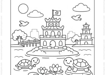 Tranh tô màu Hồ Gươm đẹp