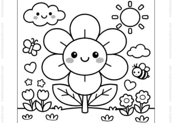 Tranh tô màu hoa 6 cánh cute