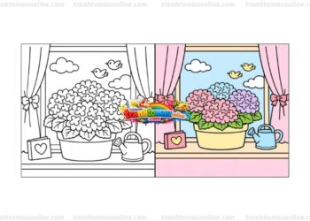 tranh tô màu hoa cẩm tú cầu