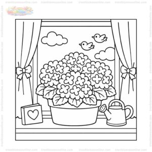 Tranh tô màu hoa cẩm tú cầu trong chậu