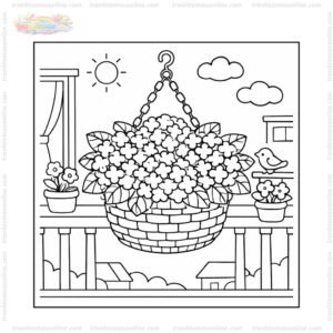 Tranh tô màu hoa cẩm tú cầu trong giỏ