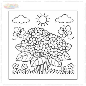 Tranh tô màu hoa cẩm tú cầu và bướm