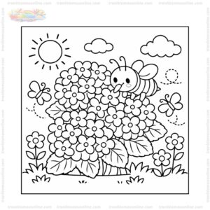 Tranh tô màu hoa cẩm tú cầu và ong