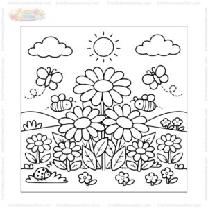 Tranh tô màu hoa cúc ngoài vườn