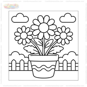 Tranh tô màu hoa cúc trong chậu