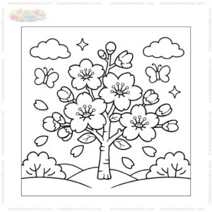 Tranh tô màu hoa đào đơn giản