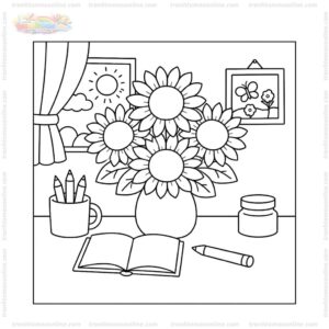 Tranh tô màu hoa hướng dương trên bàn