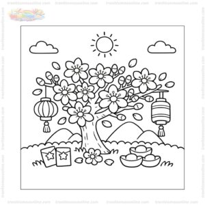 Tranh tô màu hoa mai ngày xuân