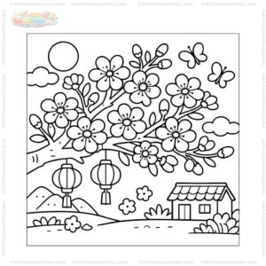 Tranh tô màu hoa mai nở