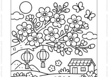 Tranh tô màu hoa mai nở