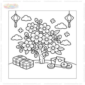 Tranh tô màu hoa mai Tết