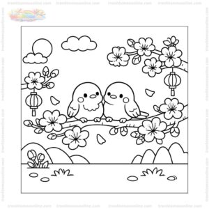 Tranh tô màu hoa mai và chim