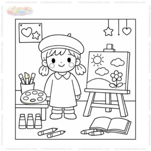 Tranh tô màu họa sĩ và giá vẽ Tranh tô màu họa sĩ và giá vẽ