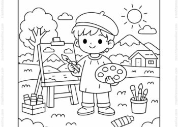 Tranh tô màu họa sĩ vẽ tranh phong cảnh