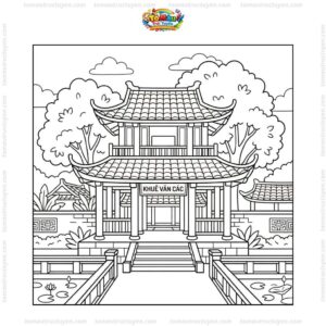 Tranh tô màu Văn Miếu Quốc Tử Giám với Khuê Văn Các