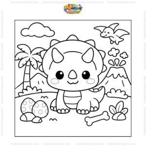 Tranh tô màu khủng long ba sừng chibi